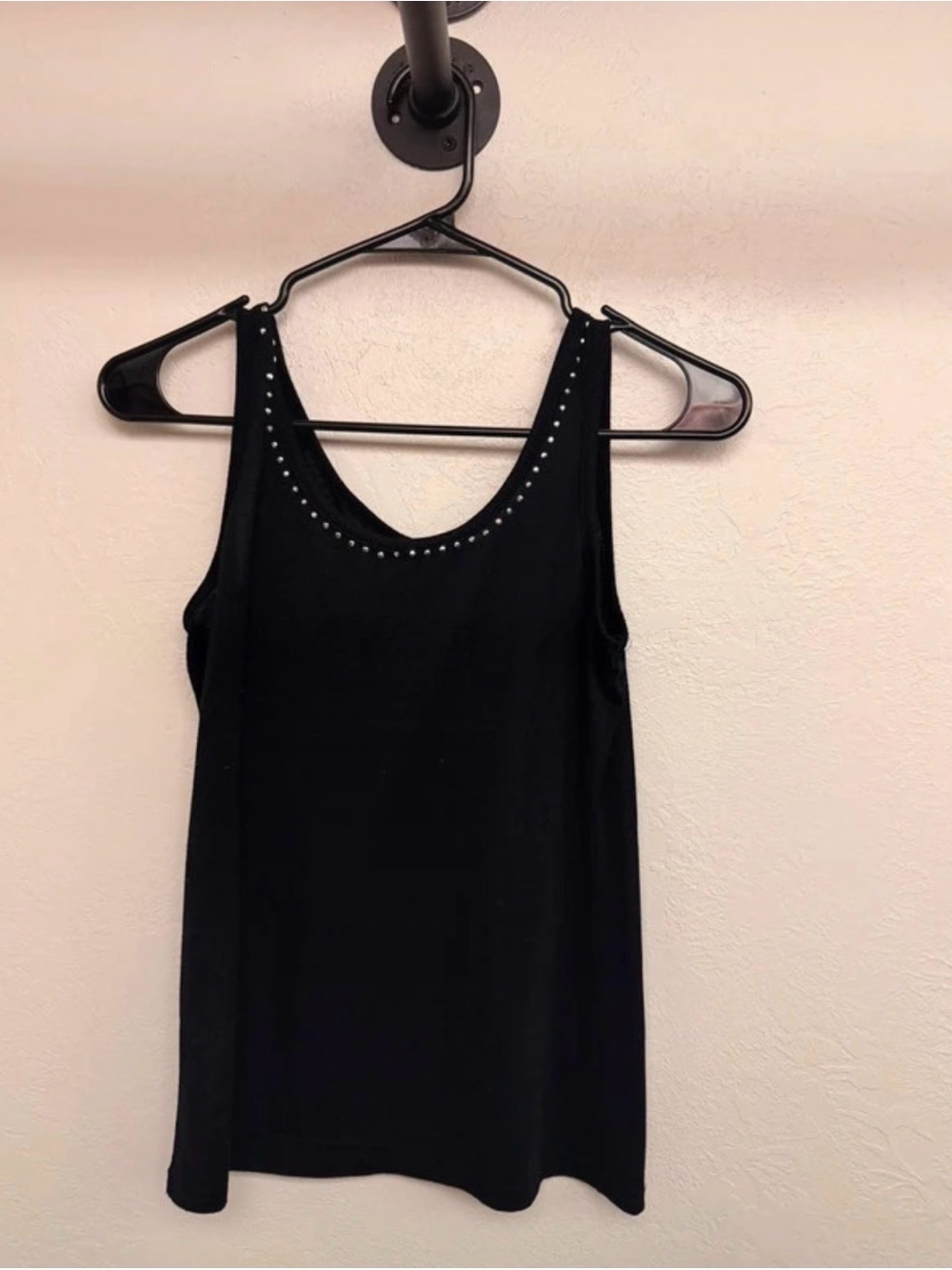 Black Studded Scoop Neck Women's Tank Top